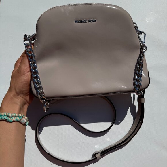 Michael Kors Studio Mercer Dome Crossbody – Cement Grey Patent Leather – Brand N - Picture 1 of 15